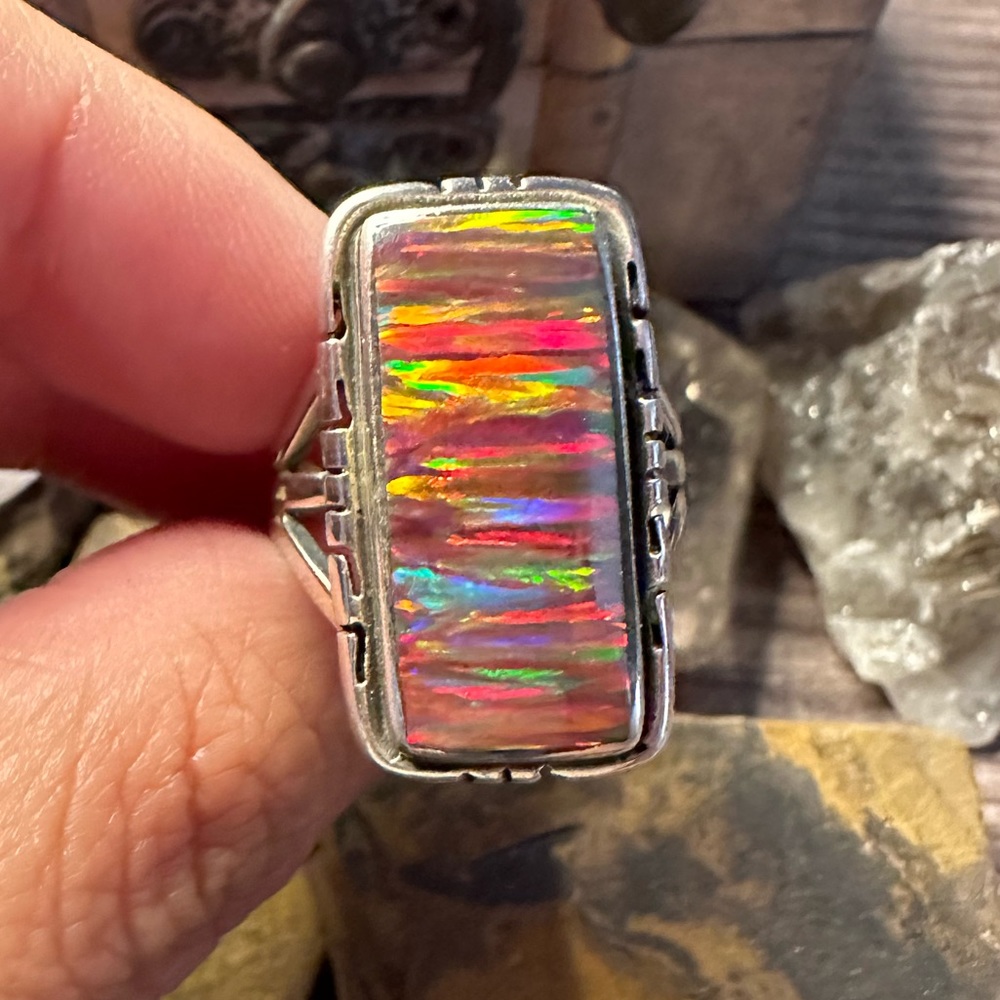 Sterling Silver Red Opal Ring